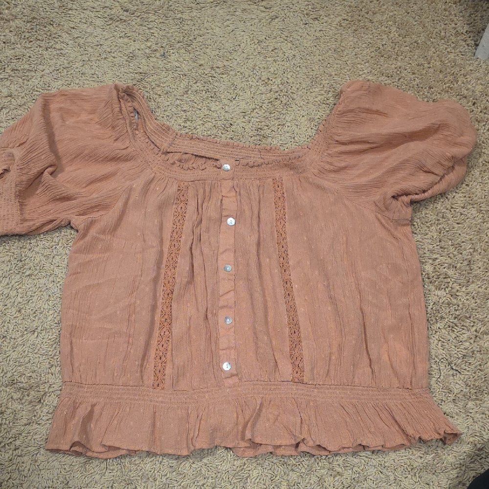 Women's Peach Blouse with Lace Detail Size 14/16